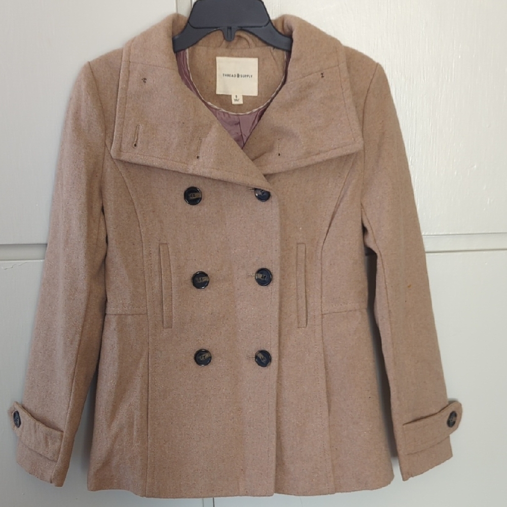 Thread & Supply Tan Pea Coat with Wide Lapels